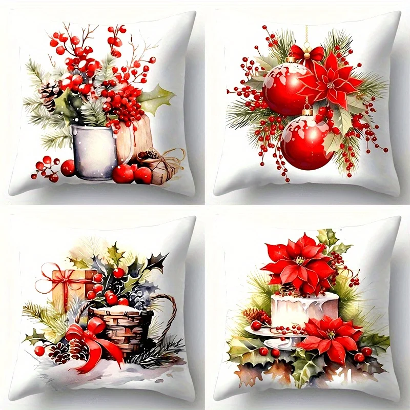 Short plush material pillowcaseHome Decor Christmas-themed Floral & Decorative Pillow Covers Pattern Cushion Cover Suitable for