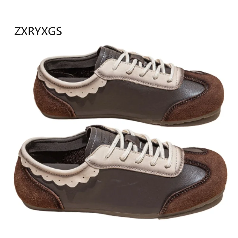 ZXRYXGS 2026 New Autumn Soft Top Cowhide Spell Colors Women Sneakers Shoes Flat Comfortable Soft Sole Fashion Casual Sneakers