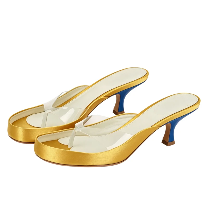Clear Pvc Strap Thong Cat Heel Mules Slippers Woman Summer 2026 Open Toe Slip-On High Heels Slides Sandals Party Dress Shoes