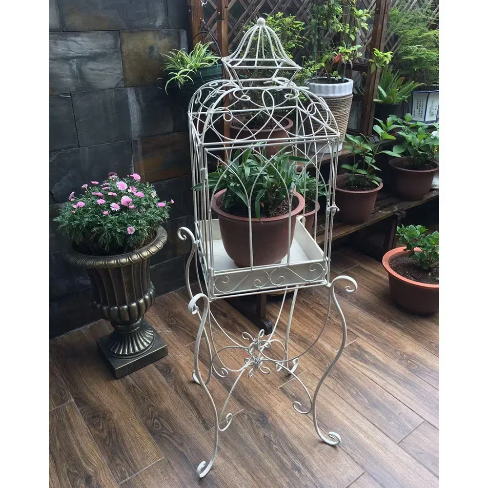 Retro Old Bird Cage Jardiniere European-Style Iron Flower Stand Gardening Simple Display Stand