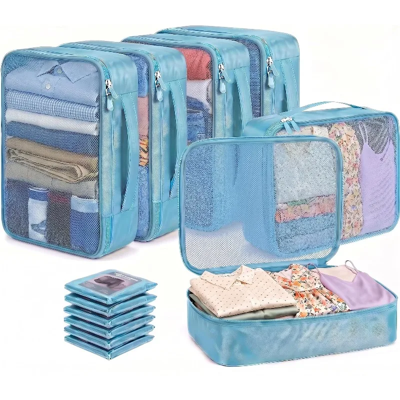 2/4/6Pcs Foldable Packing Cubes Luggage Packing Organizers for Travel Lightweight,See Through Breathable Mesh Design 40*30*12CM