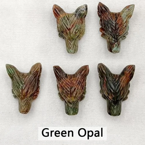 Carved Wolf Head Natural Stone Natural Healing Crystal Animal Statue Necklace Pendant Bead 1Pcs 23mm Jewelry Fine Jewelry