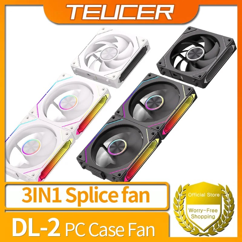 Teucer DL-2 Modular Wireless Stackable Splicing 120mm ARGB Cooling Fan 800-2000RPM PWM Silent for Gaming PC Case Water Cooler