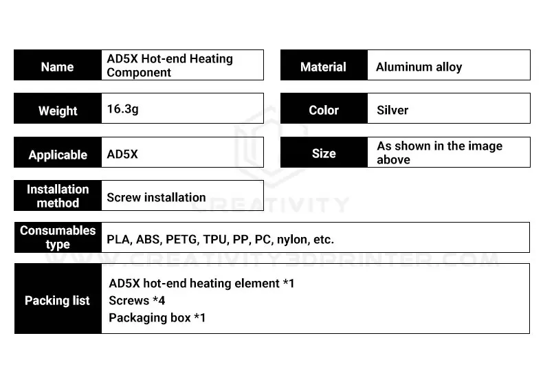 AD5X Hotend-Heizbaugruppe für Flashforge AD5X Heizkomponenten-Set mit Heizpatrone, Thermistor, AD5X Düse und Hotend-Teilen – Detail 10