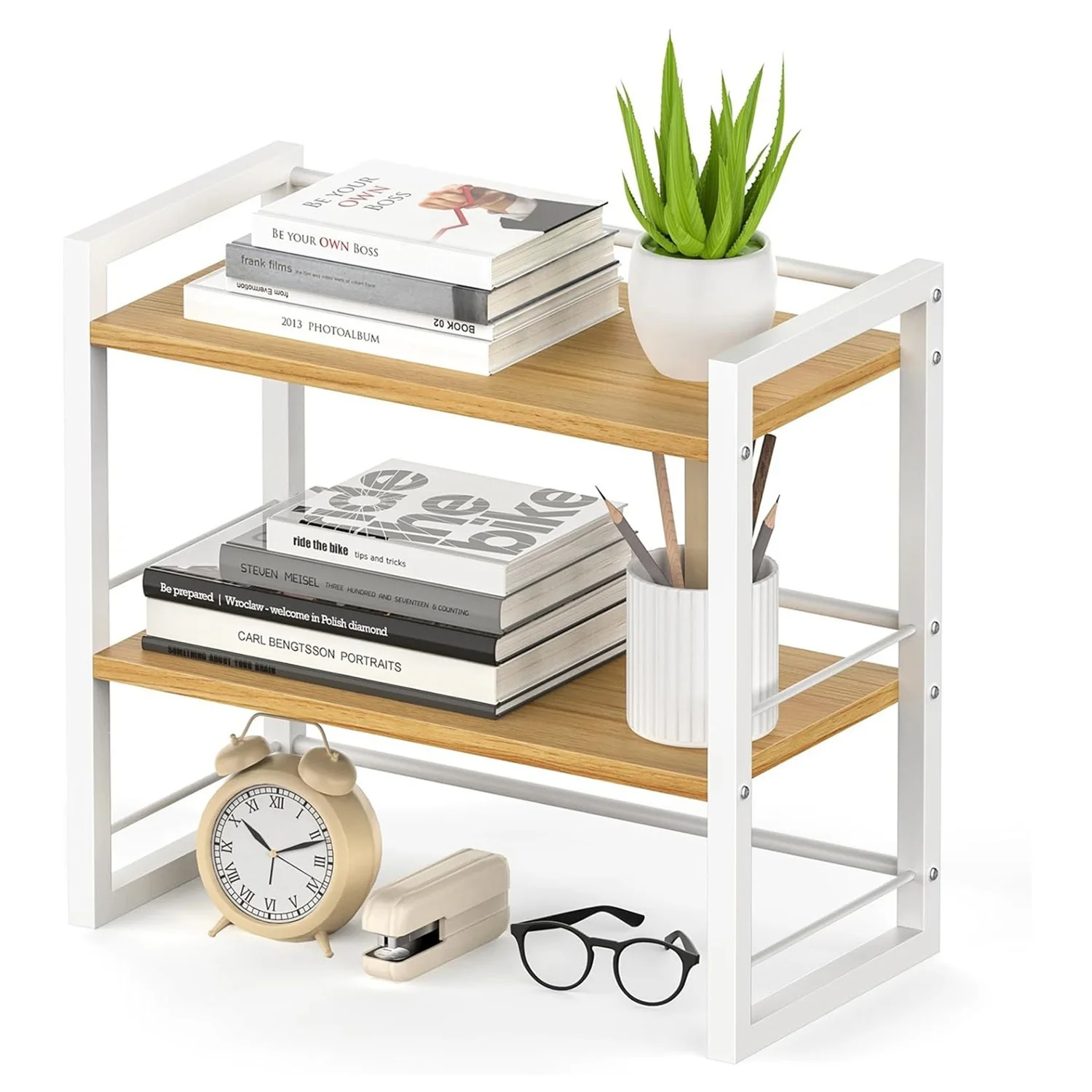 Double Layer Iron Desktop Storage Organizer No Drill Installation Shelf For Kitchen Office Countertop Books Storage Rack 6
