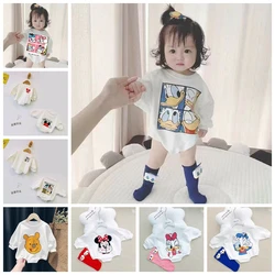 Peleles con estampado de dibujos animados para bebé recién nacido, Mono de algodón con estampado de Donald Pooh, Mickey Mouse, ropa de primavera