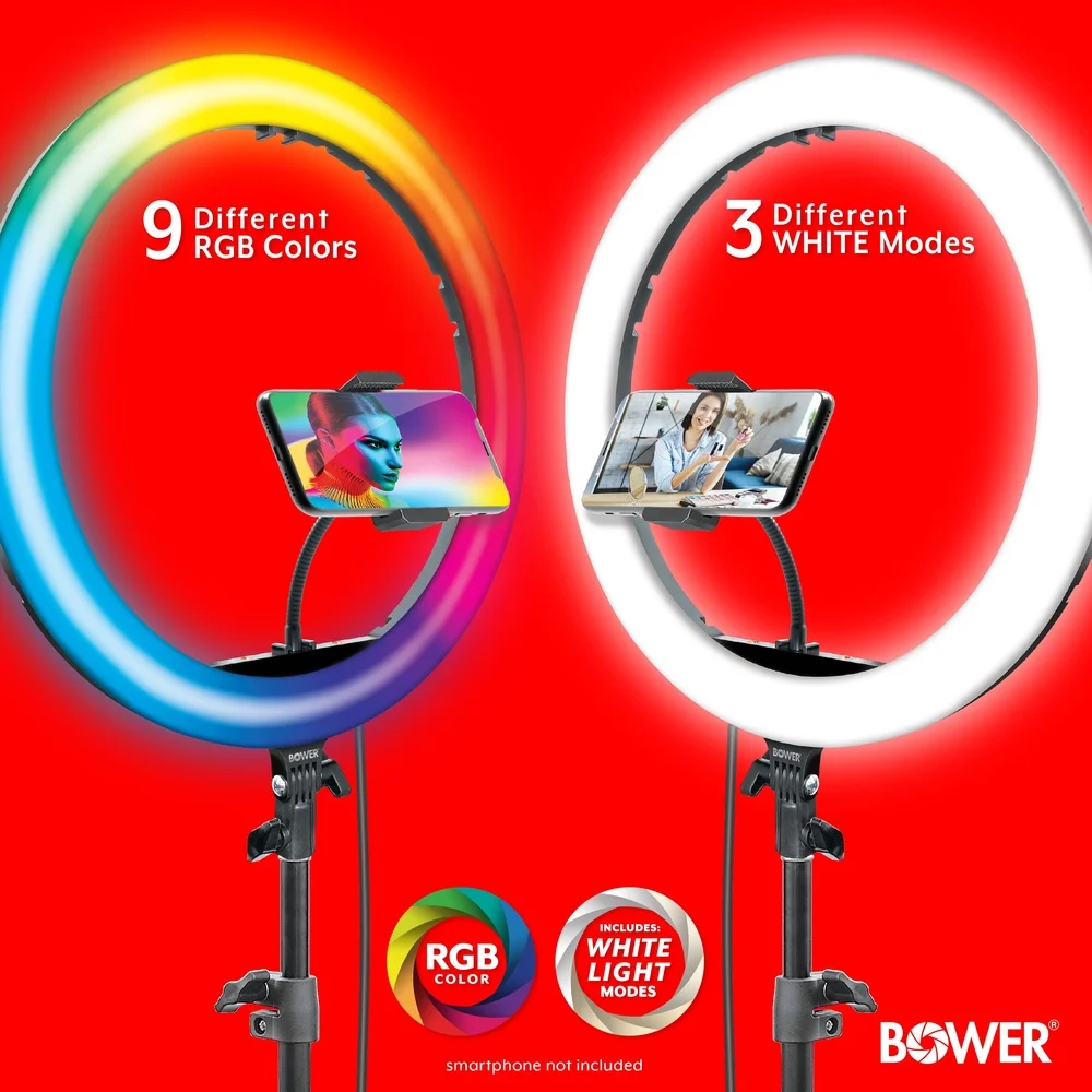 16 Inch RGB LED Ring Light Kit with Adjustable Tripod Wireless Remote 9 RGB Colors 3 White Modes USB Powered Dimmable Brightness