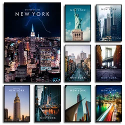Vintage New York City Travel Night Scene Landscape Photography Poster Canvas Painting Wall Art Pictures Home Office Decor