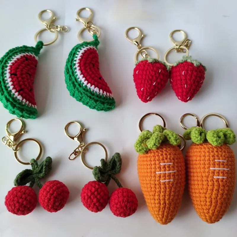 

Cute Fruit Series Crochet Keychain Handmaking Knitted Watermelon Strawberry Fruit Keyrings Cute Cherry Keyrings Car Keys Pendant