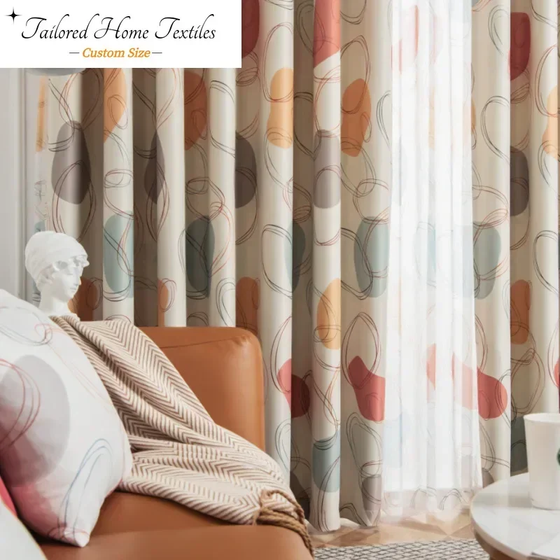 

Modern Purple Orange Cotton Linen Circle Living Room Blackout Curtains For Bedroom Window Geometric Drapes Rideaux CortinasDecor
