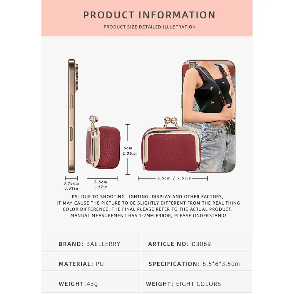 Baellery couro genuíno novo mini carteiras de moedas femininas simples curto moeda bolso anel colar caixa feminina bolsa de moedas