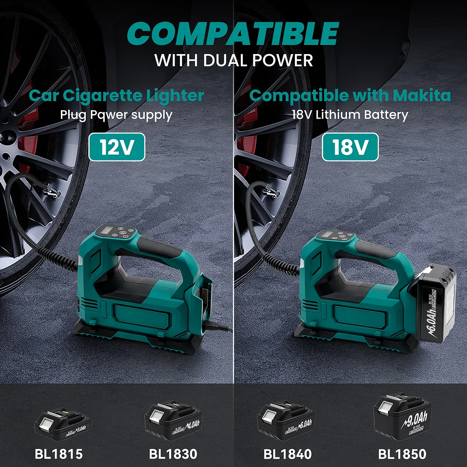 Bomba de ar 12v compressor portátil para makita 18v bateria bomba de ar sem fio para inflador de pneus de carro de bicicleta