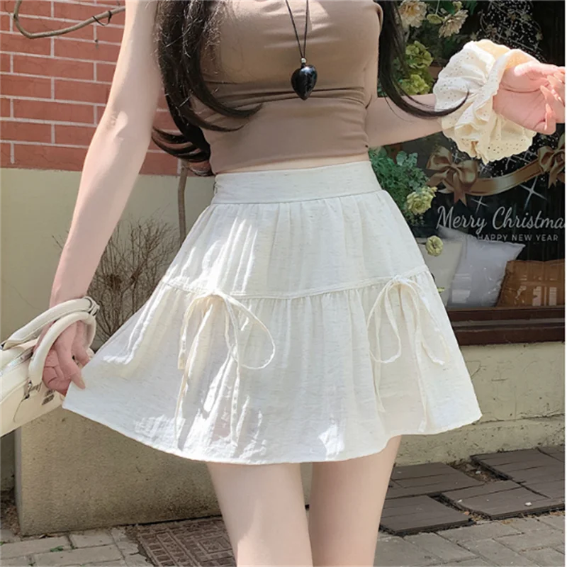 Ballet Style Skirt Women Half Skirts Bow Tie Women's A-line Skirt Elasticity Fluffy Skirt Tied Flower Bud A-line Short Skirt