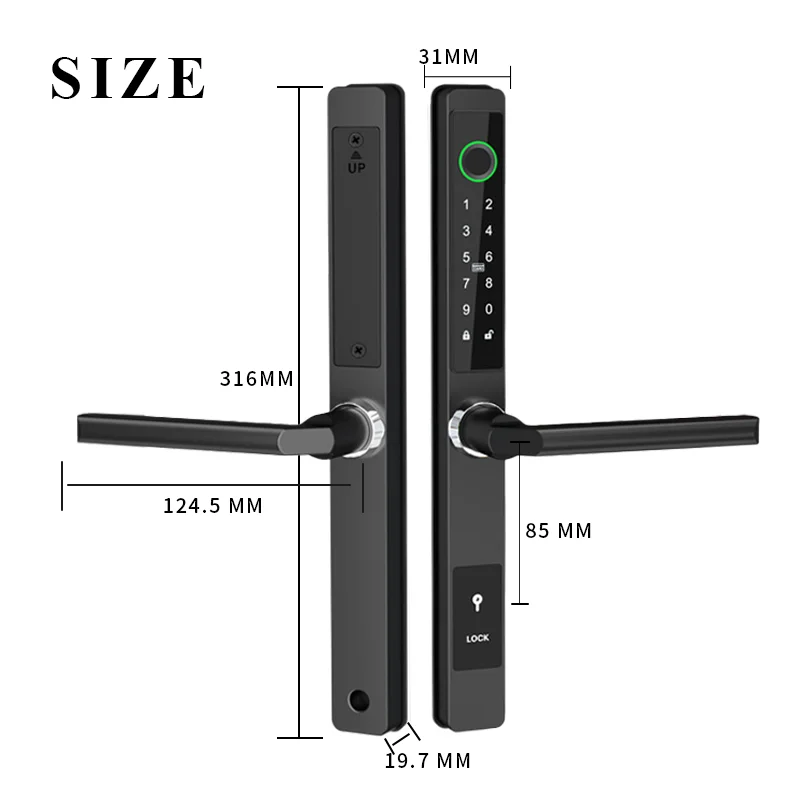 Waterproof TTLock Outdoor Gate Fingerprint Bluetooth APP RFID Code Keyless Electronic Smart Door Lock for Glass Aluminum Sliding