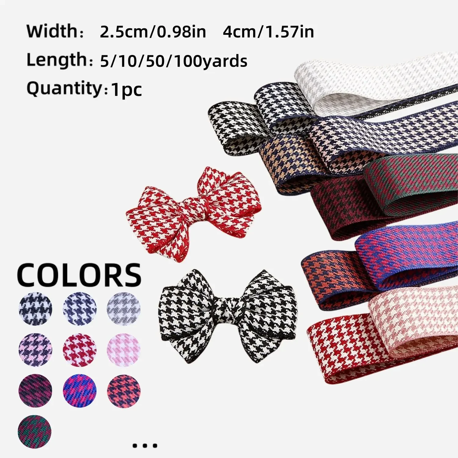 1pc Multicolor Houndstooth Ribbon,Multifunctional Bow DIY Craft Supplies,Hair Accessories Production Materials,Belt Straps