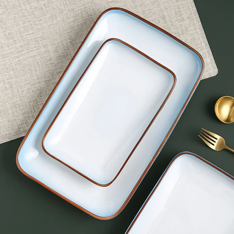Ceramic Serving Plate Melodious Rectangular Plate Advanced Tableware Utensils Dessert Sushi Pasta Plate Dishes Kitchen Cooking