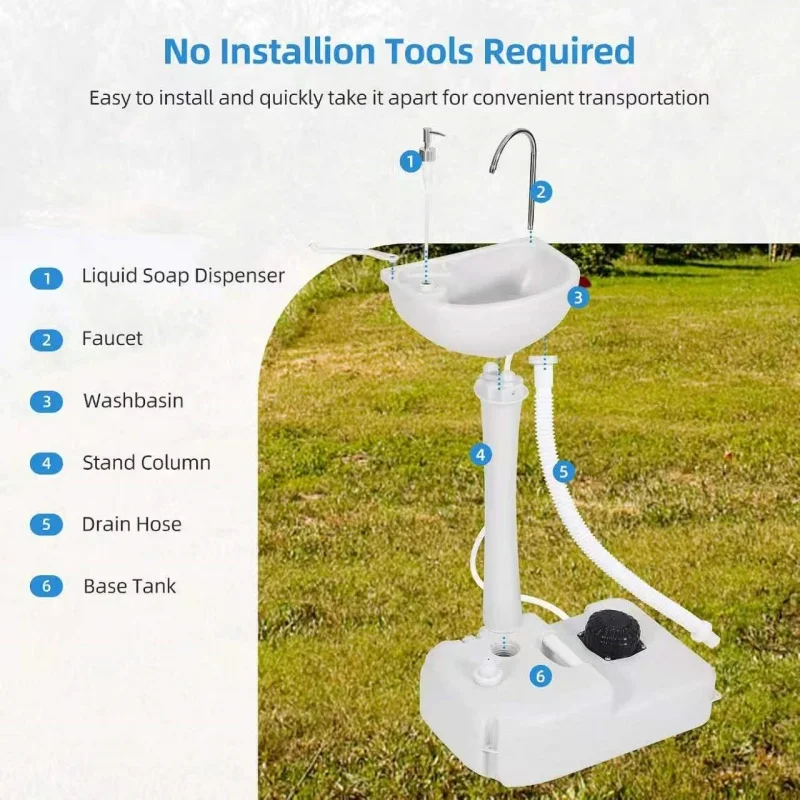 Portable Camping Sink 24L Hand Wash Station with Towel Rack Soap Dispenser Foot Pump Outdoor Basin Stand for RV Travel Hiking