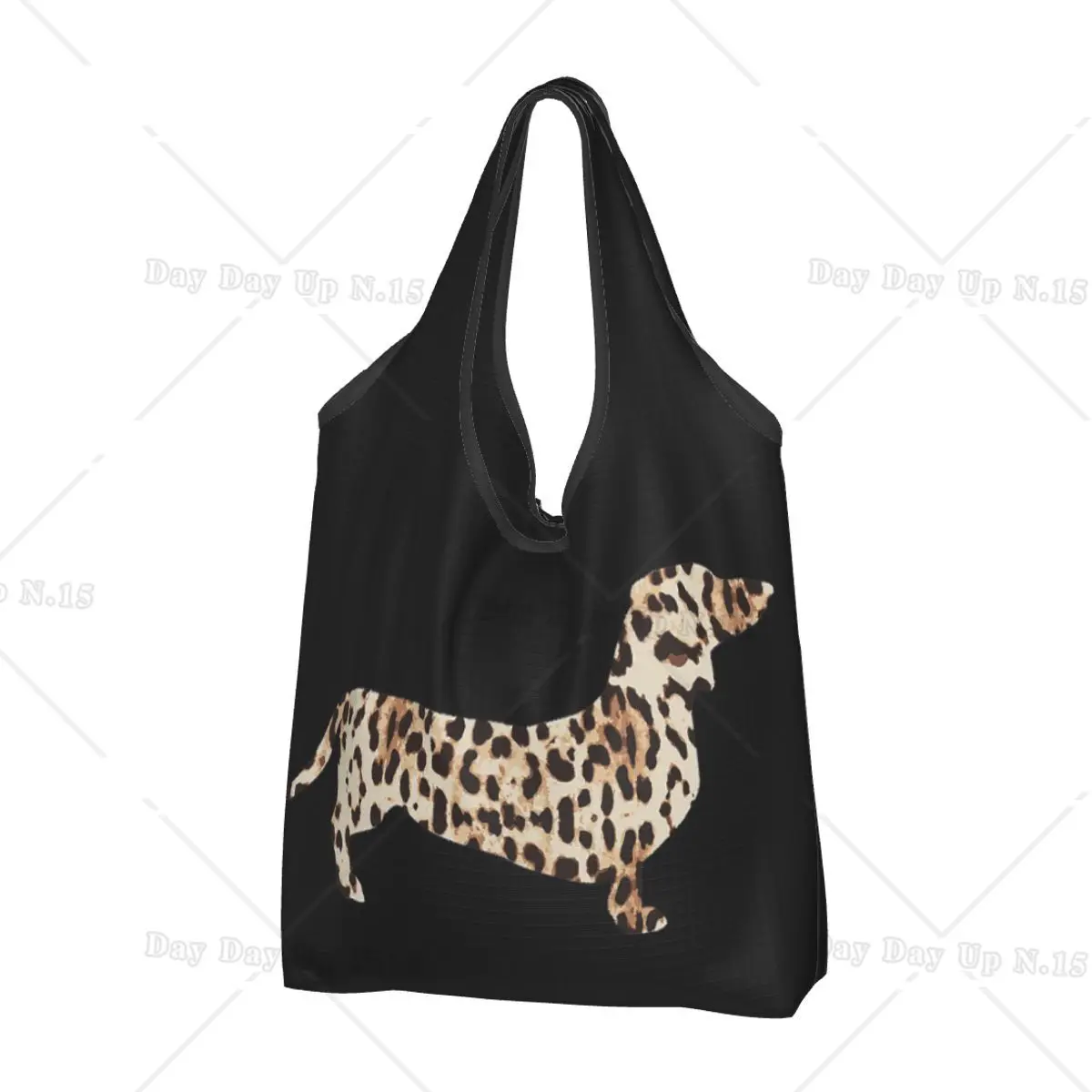 Reusable Dachshund Dog Leopard Pattern Grocery Bags Foldable Machine Washable Wiener Sausage Doxie Shopping Bag Lightweight