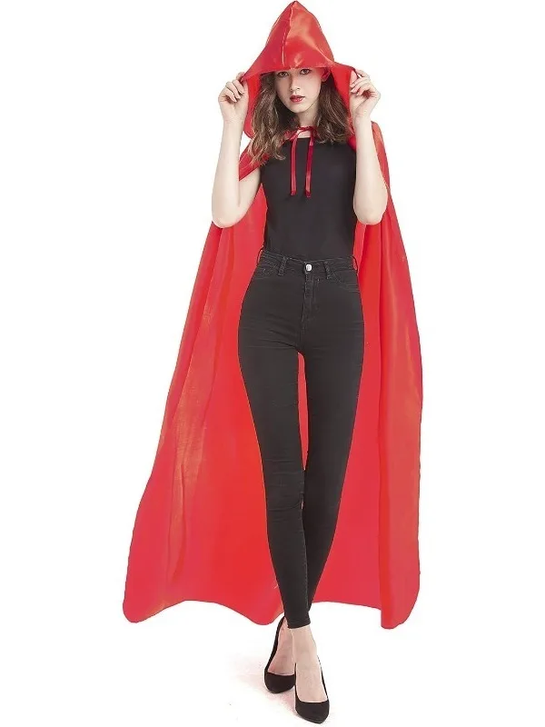 

Костюм ведьмы на Хэллоуин: Красный длинный плащ-накидка с заостренной шапкой из полиэстера для женщин
