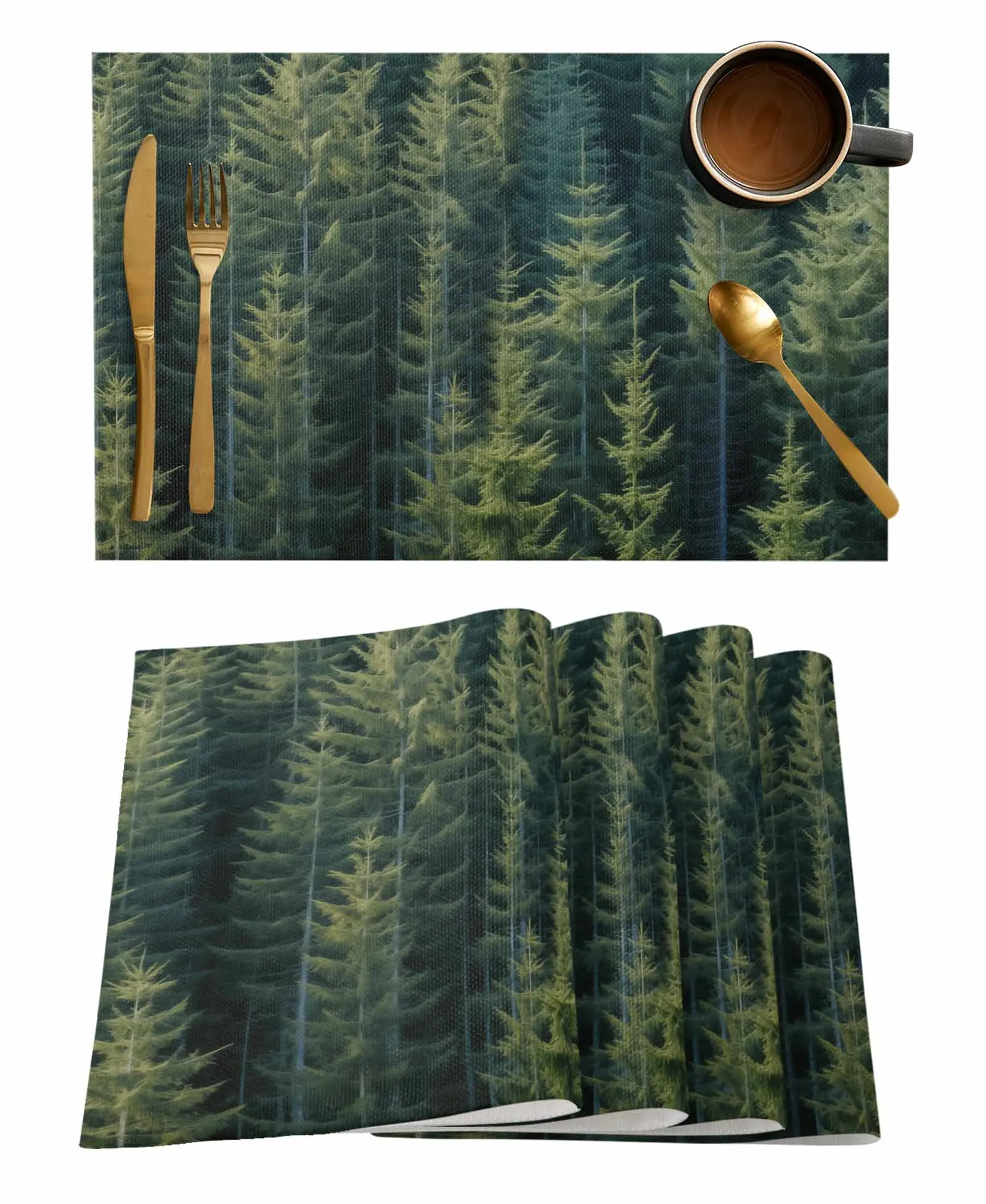 Wallpaper Forest Tree Autumn Coffee Dish Mat Kitchen Placemat Dining Table Rug Dinnerware 4/6pcs Pads