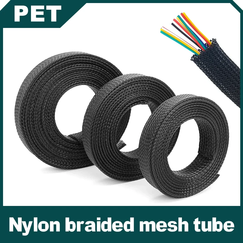 25mm~100mm PET Insulated Flexible Tube Black Encrypted Flame Retardant Braided Sleeve Nylon Computer Wiring Expansion Sleeving