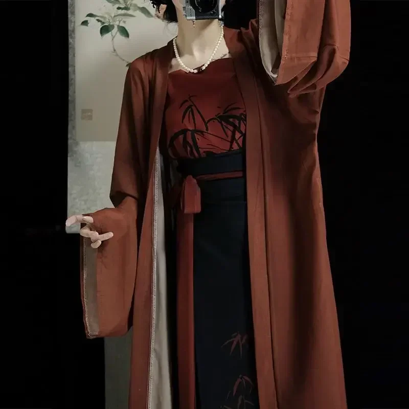 2 Colors Original Song Dynasty Ink Painting Hanfu Dress Women Summer Elegant Casual Suit 3pcs Masquerade Ball Dresses  Kimono