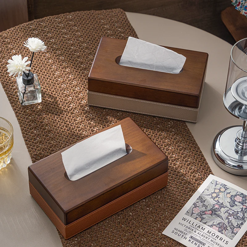 

Mid-Century Modern Tissue Box Organizer & New Chinese Style Hotel Decor Vintage Solid Wood Tabletop Tissue Display Boxes