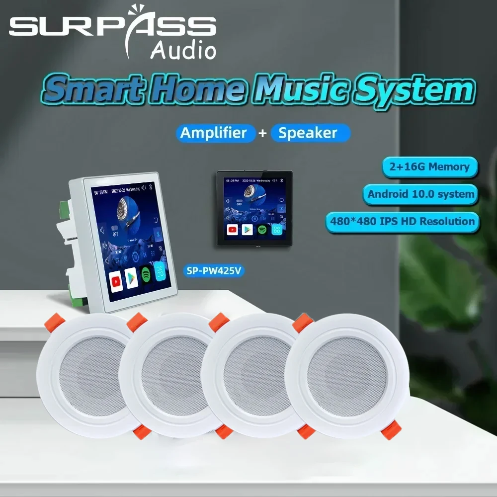 Smart Home Theater Audio Wifi Bluetooth Wall Amplifier Android 10.0 System Voice Control PA System Ceiling Speaker for Room Home