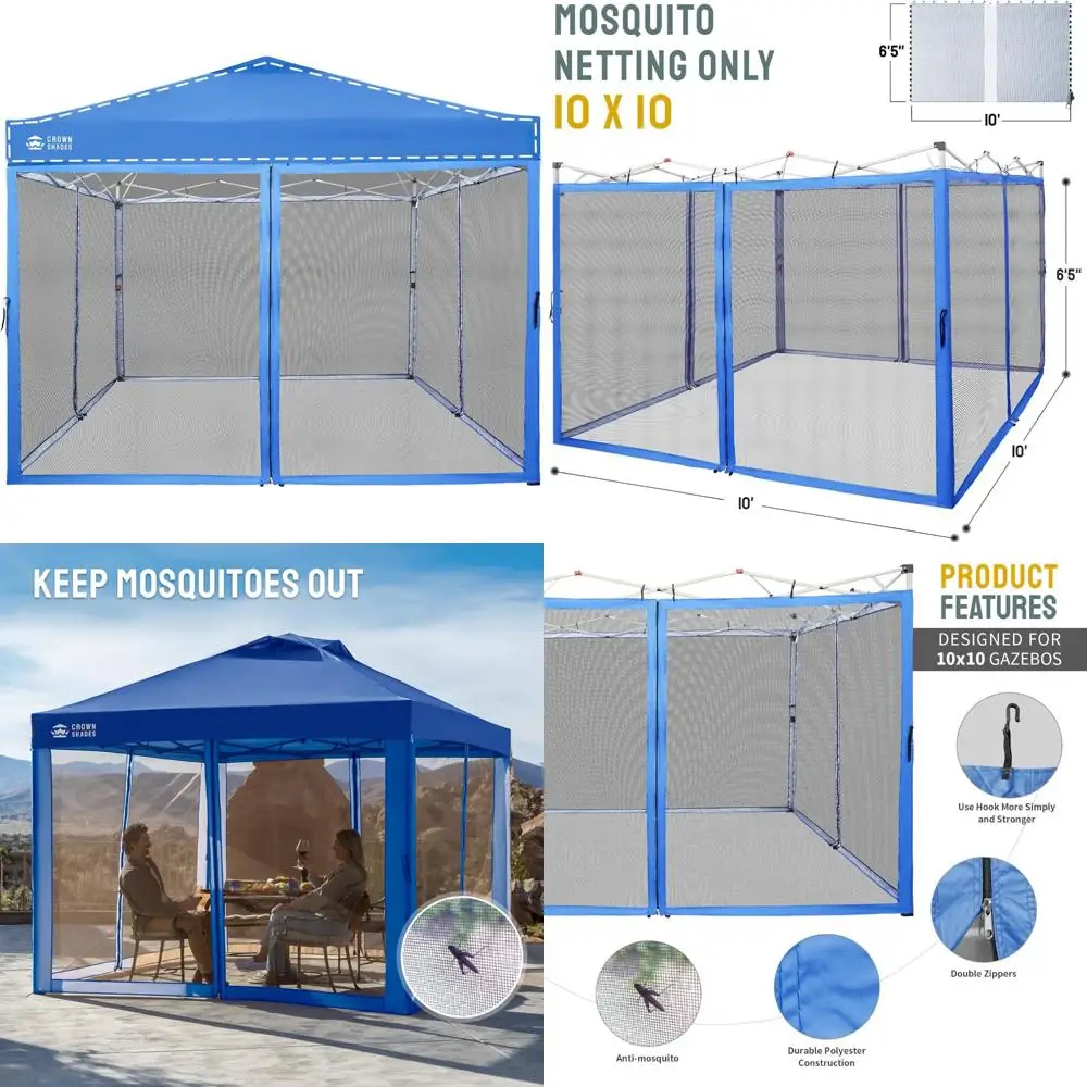 

Mosquito Netting for 10x10 Pop Up Canopy - Outdoor Patio Gazebo Mesh Sidewalls with Zipper Protection for Garden and Events