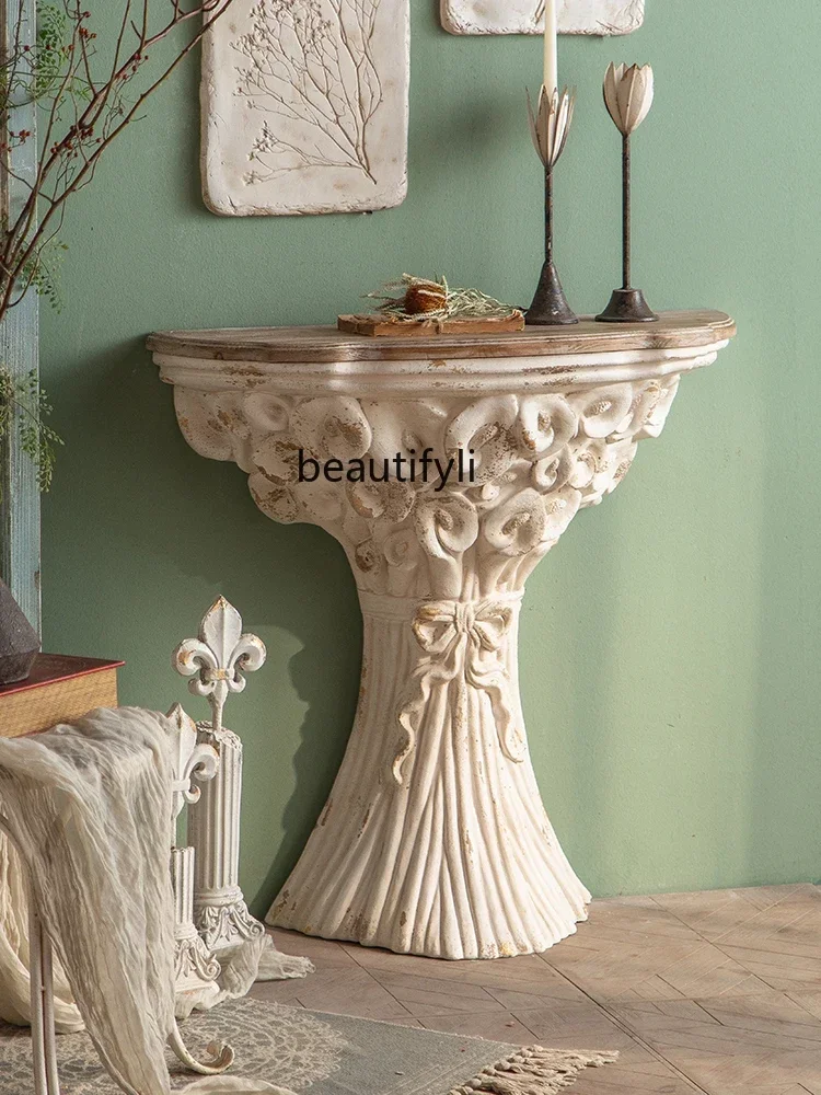 European-Style Home Console Vintage Coffee Shop Wedding Dress Photography Decoration Solid Wood Semicircle Console Tables