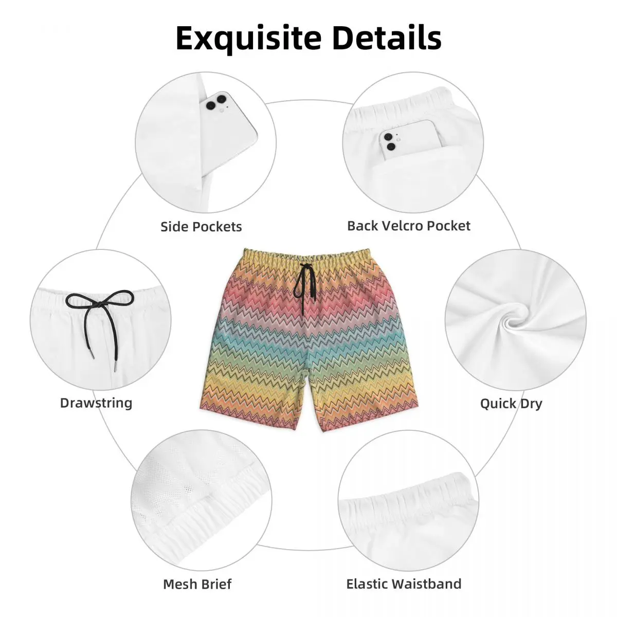 Custom Board Shorts Men's Quick Dry Beachwear Boardshorts Bohemian Geometric Swimming Trunks Bathing Suits