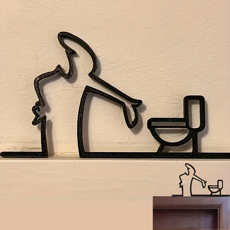 Hochwertiges, selbstklebendes 2D-WC-Schild aus flachem Metall, schwarzer Rahmen, moderne Heimdekoration für die Installation von Wandkunst im Badezimmer