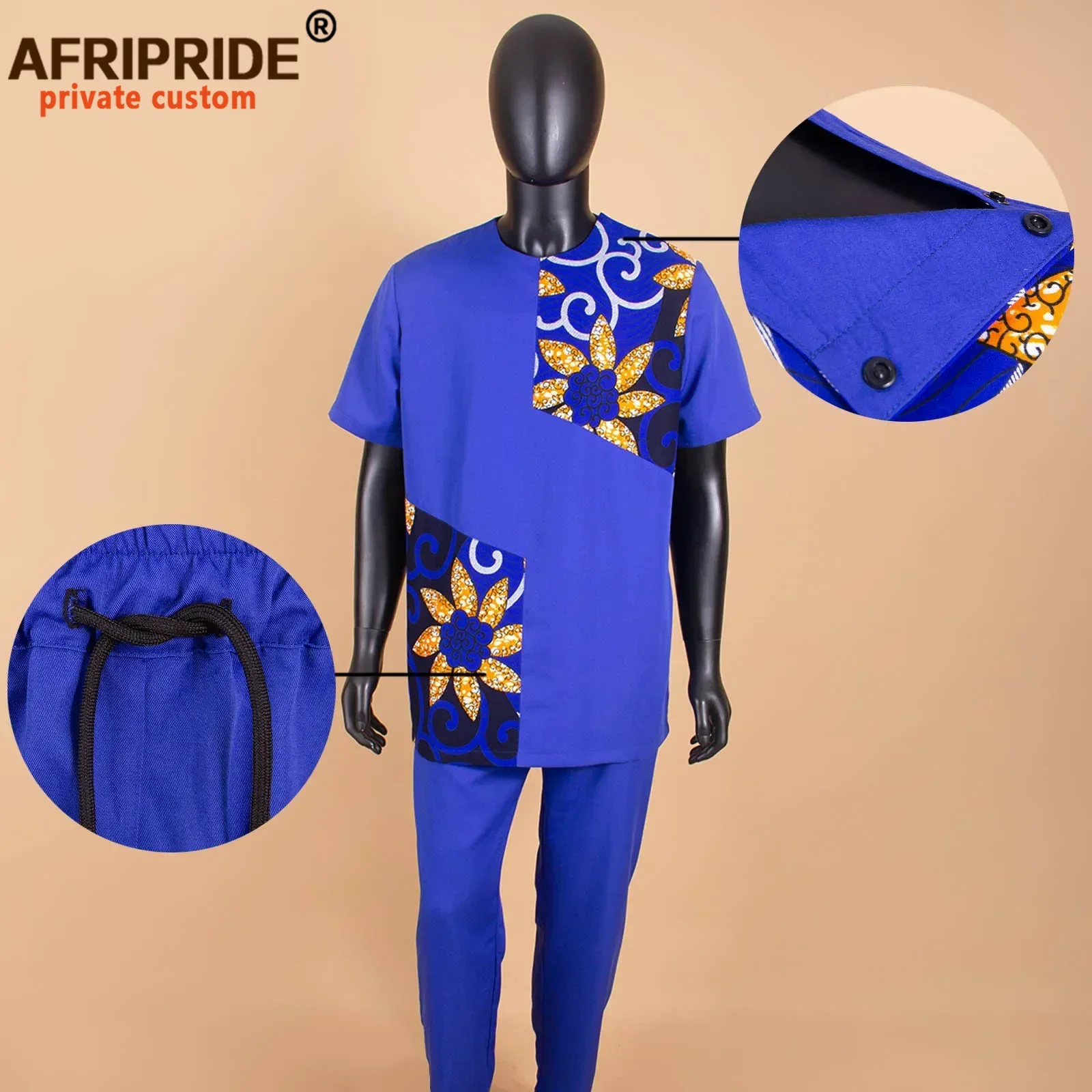 Men`s Casual Tracksuit African Clothing Short Sleeve Print Blouse and Pants 2 Piece Set Dashiki Outfits Sports Suit A2316005