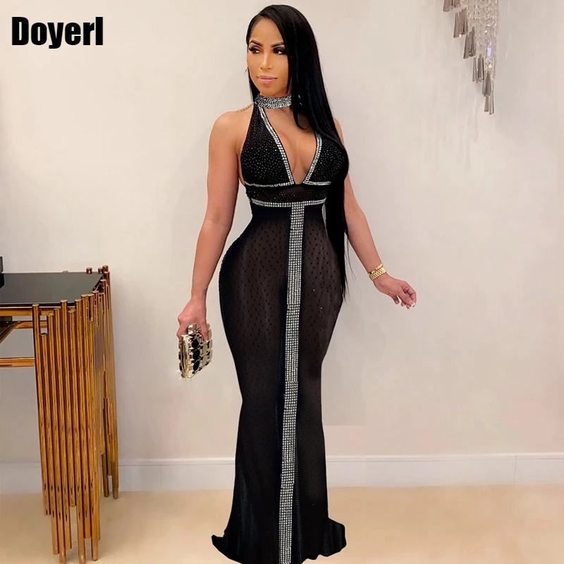 Sparkly Crystal Rhinestone Bodycon Dress Women Elegant See Through Evening Wedding Dresses for Women Club Birthday Party Dress