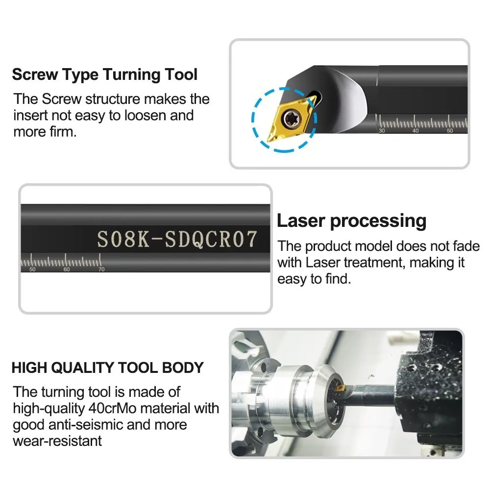 Lathe Tools SDQCR/SDUCR/SDUCL/SDWCR/SDXCR Insternal Hole Turning Tools Holder DCGT070202 Carbide Insert CNC Cutting Bar