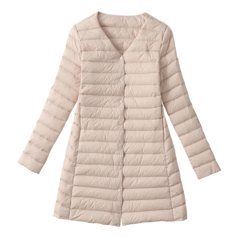 Piumino da donna leggero in piumino d'anatra lungo girocollo moda cappotto invernale caldo outfit casual abbigliamento donna chaqueta plumas JK-247