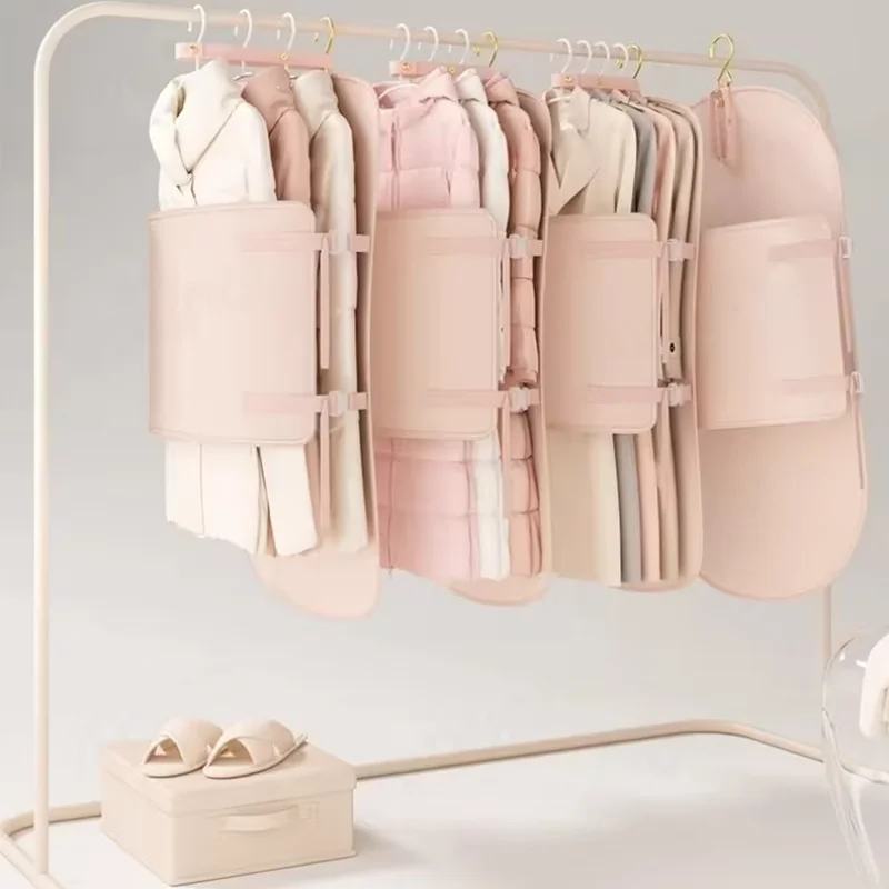 Hanging Garment Storage Bag, Dust-Proof Closet Organizer with Fixing Strap, Space-Saving Pouch for Down Coats Winter Clothing