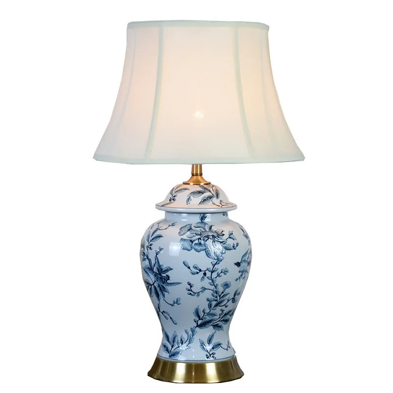 

Classical Retro Jingdezhen Ceramic Desk Lamp Blue American Living Room Bedroom Bedside Lamp Foreign Trade Lamp