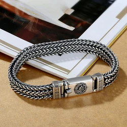 QN Silver Color Hand-woven Silver Men's Bracelet Fashion Trend Personality Chinese Style Retro Creative Fashion Jewelry