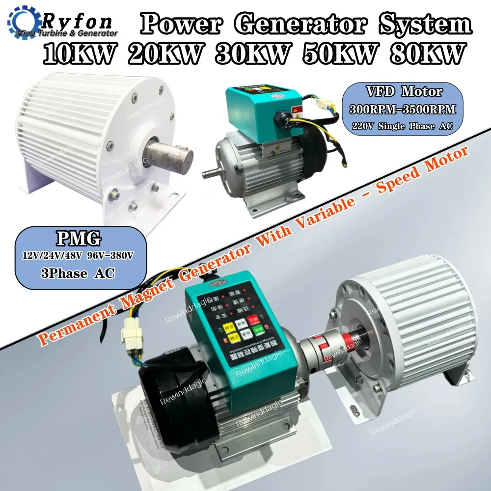 50KW 80KW 30KW 20KW 380V 3Phase Alternator New Energy Permanent Magnet Generator With Variable Speed Motor Complete Set DIY Home