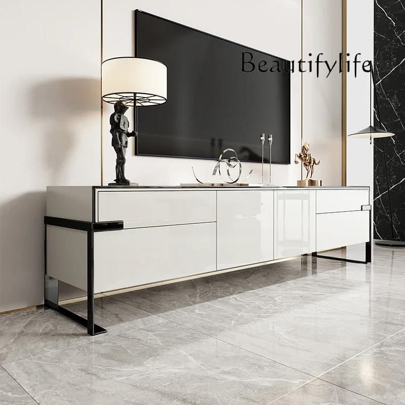 

LX49Italian minimalist TV cabinet Modern minimalist solid wood living room audio and video cabinet Bedroom paint floor cabinetSS