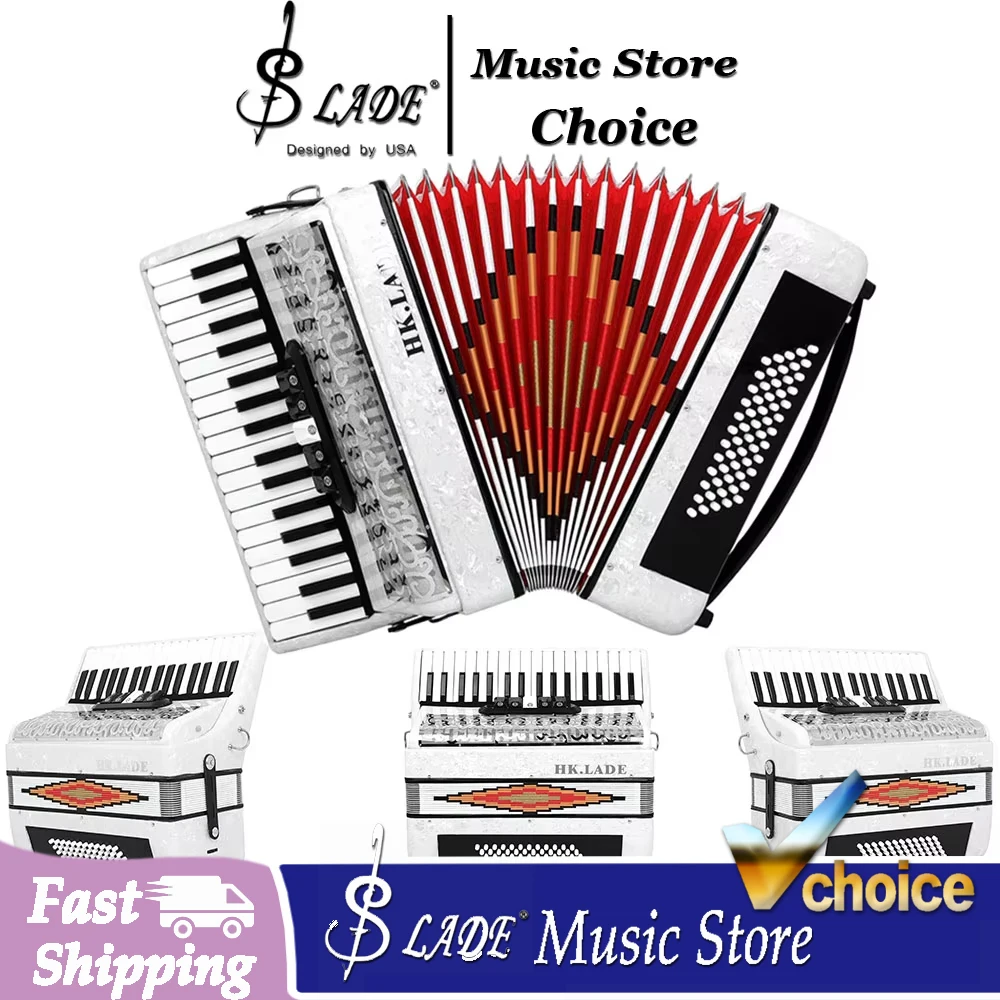 Profession Accordion AH-230 34 Key 60 Bass Accordion White Keyboard Voice Changing Bayan Accordion Ideal for Performance Playing