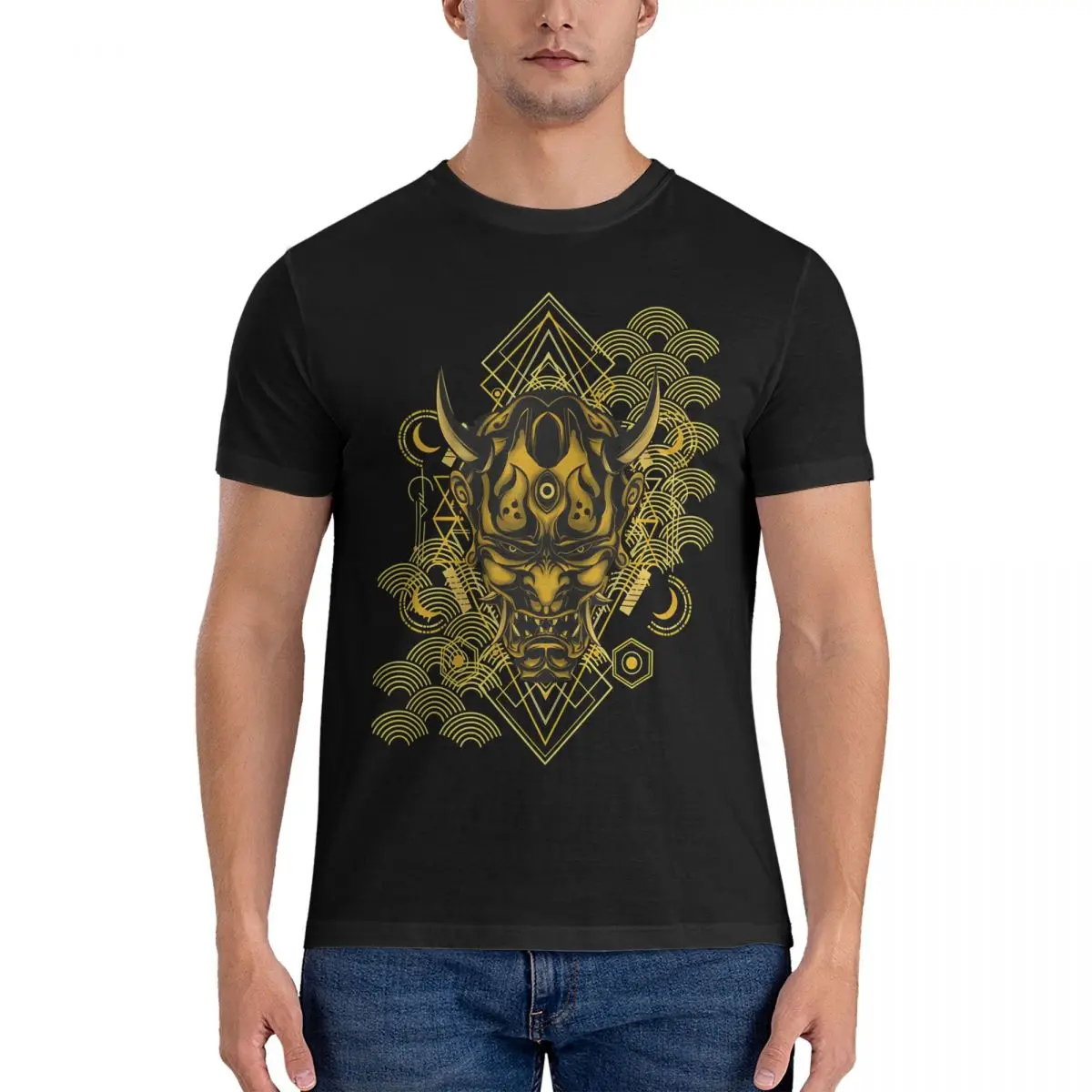 T-Shirts Golden Samurai Hannya Mask Demon Japan Amazing Cotton Tee Shirt Short Sleeve ONI T Shirts Round Collar Clothing Classic