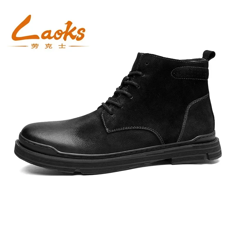Men's Genuine Leather Motorcycle Boots Mid-calf Tooling Boots Black Round Toe Vintage Style Casual Shoes Lightweight