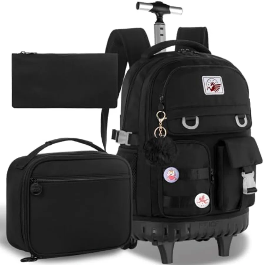 

Rolling Backpack for Girls Women, 21 inch Roller Wheels School Bookbag, Wheeled Suitcase Backpacks with Lunch Bag for Teen