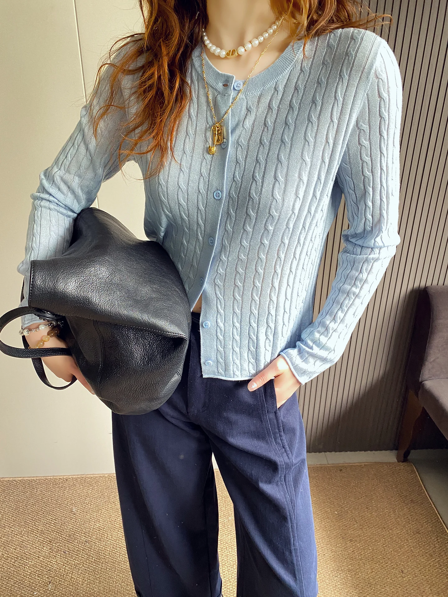 

Spring New Arrival Women's Thin Long Sleeve round Neck Knitted Cardigan Soft Korean Style Breathable Outerwear Casual Top