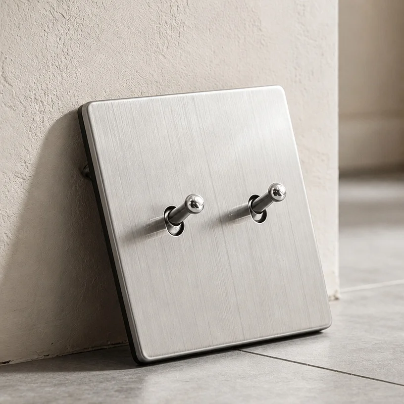 Retro Toggle Light Switch 1,2,3,4 Gang Brushed Stainless Steel Wall Switch Vintage Industrial Metal Decor 1 Way 2 Way