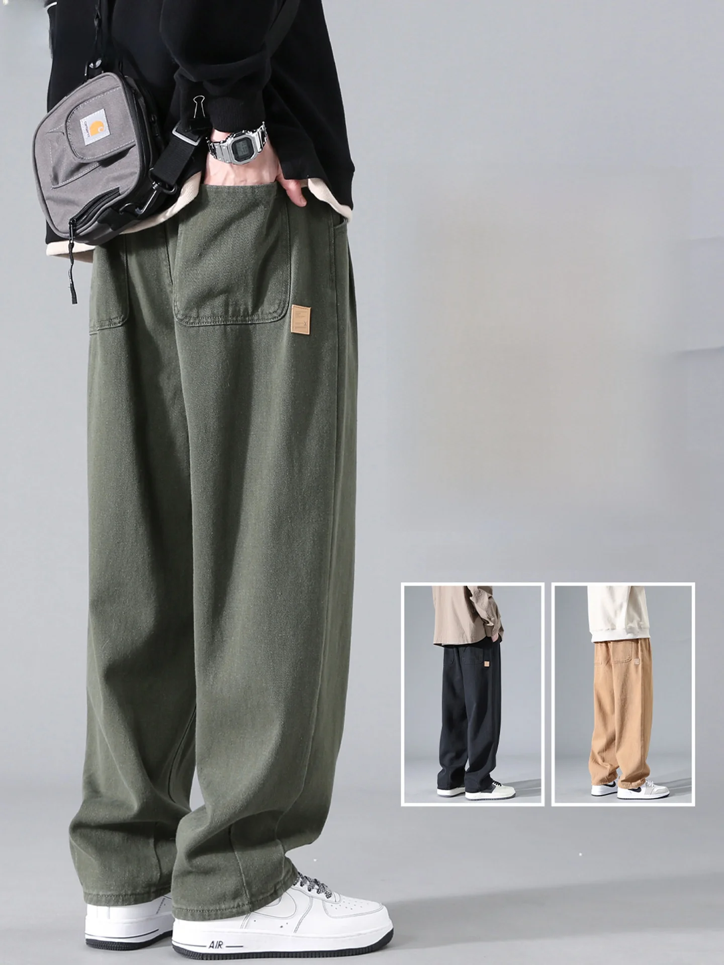 

Men's Casual Cotton Work Pants Spring Autumn Loose Straight Leg Faionable Brand Comfortable Soft Sle Straight Tube Trousers
