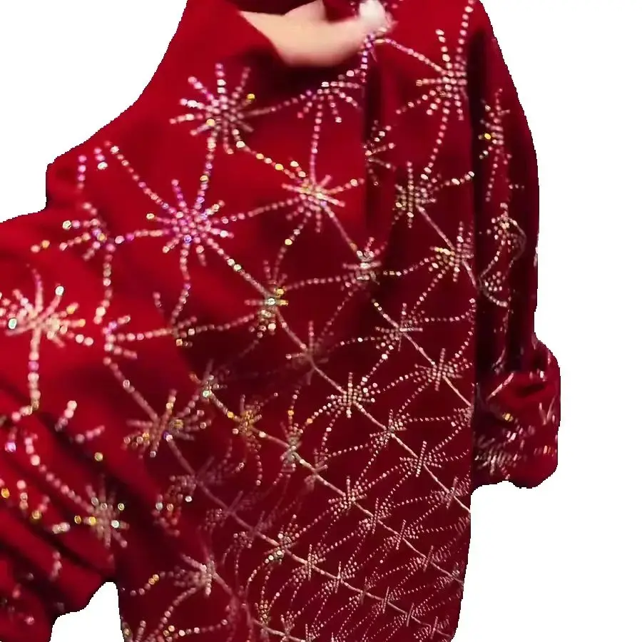 Stile di lusso Sparkle Diamanti Foratura a caldo Vino Rosso Maglione per le donne Autunno/Inverno Maglieria Pullover pull femmes 2025 Trend