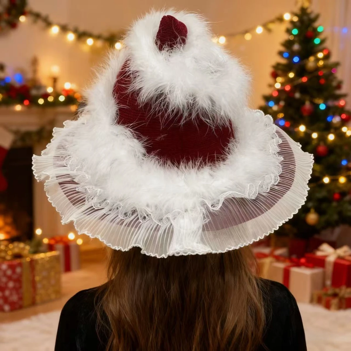 Unisex-Weihnachtsmütze aus Samt, gemütlich, lang, Plüsch, für Erwachsene und Kinder, rote Weihnachtsmützen, 2025, Neujahrsferien, Partyzubehör